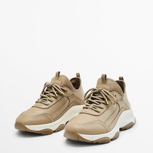 PERFECT CONDITIONS - Massimo Dutti Monochrome Combined Leather &Fabric Trainers
